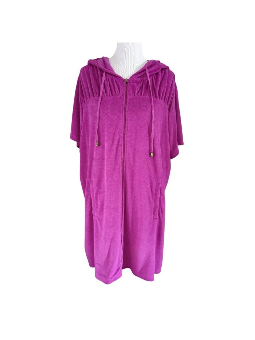 SWIMSUITS FOR ALL Terry Cloth Coverup Sz 22/24 Hooded Full Zip Pockets NEW